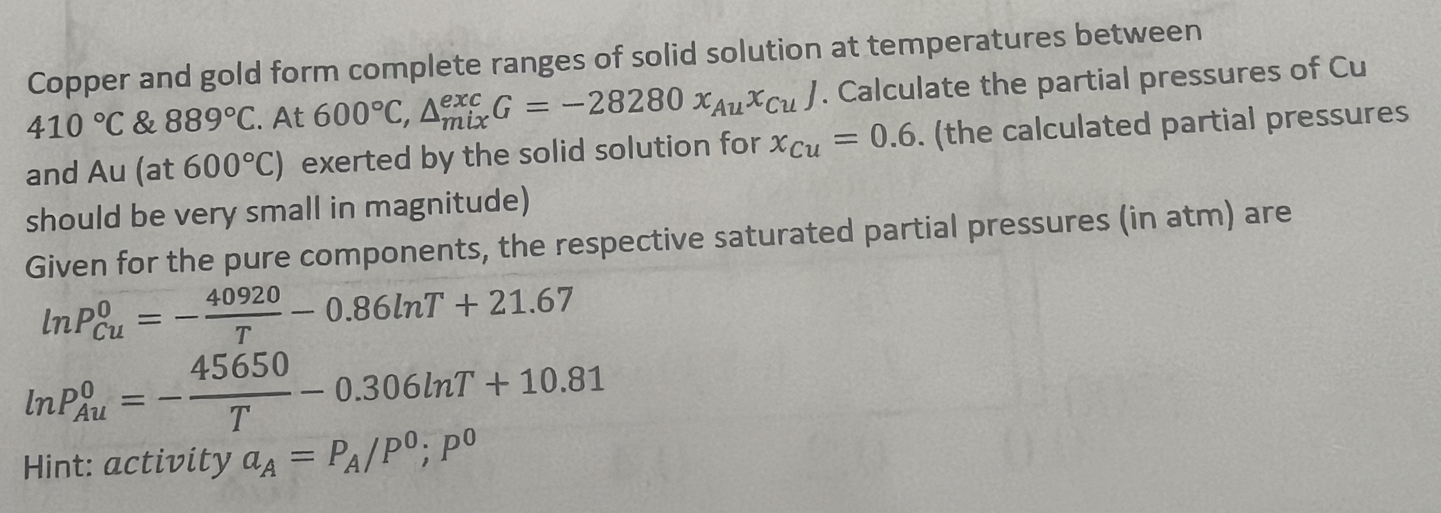 Solved Copper and gold form complete ranges of solid | Chegg.com