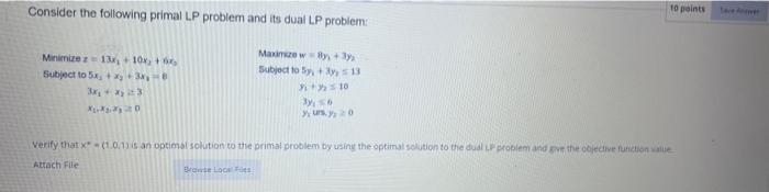 Solved Consider The Following Primal Lp Problem And Its Dual