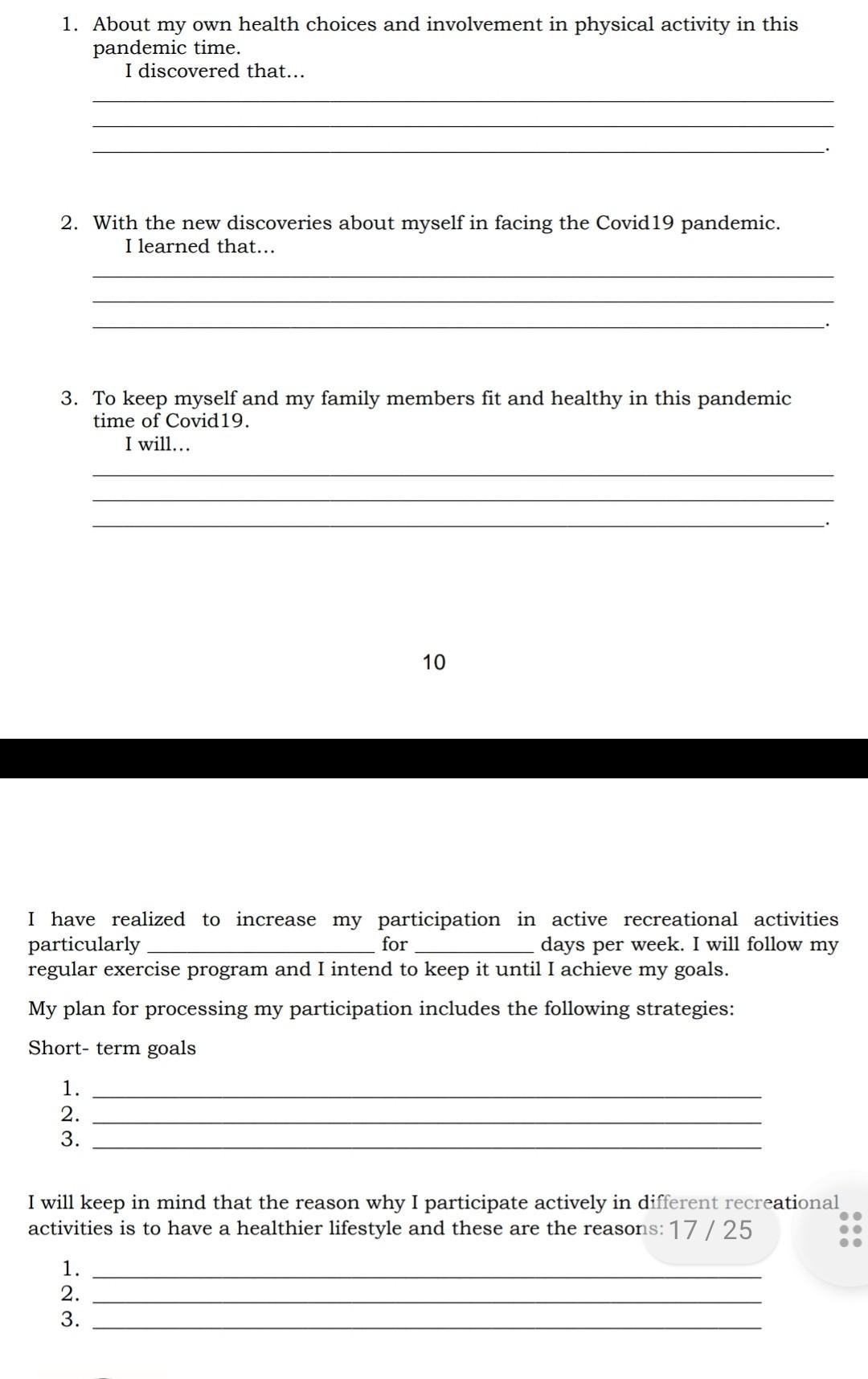 Solved 1. About my own health choices and involvement in | Chegg.com