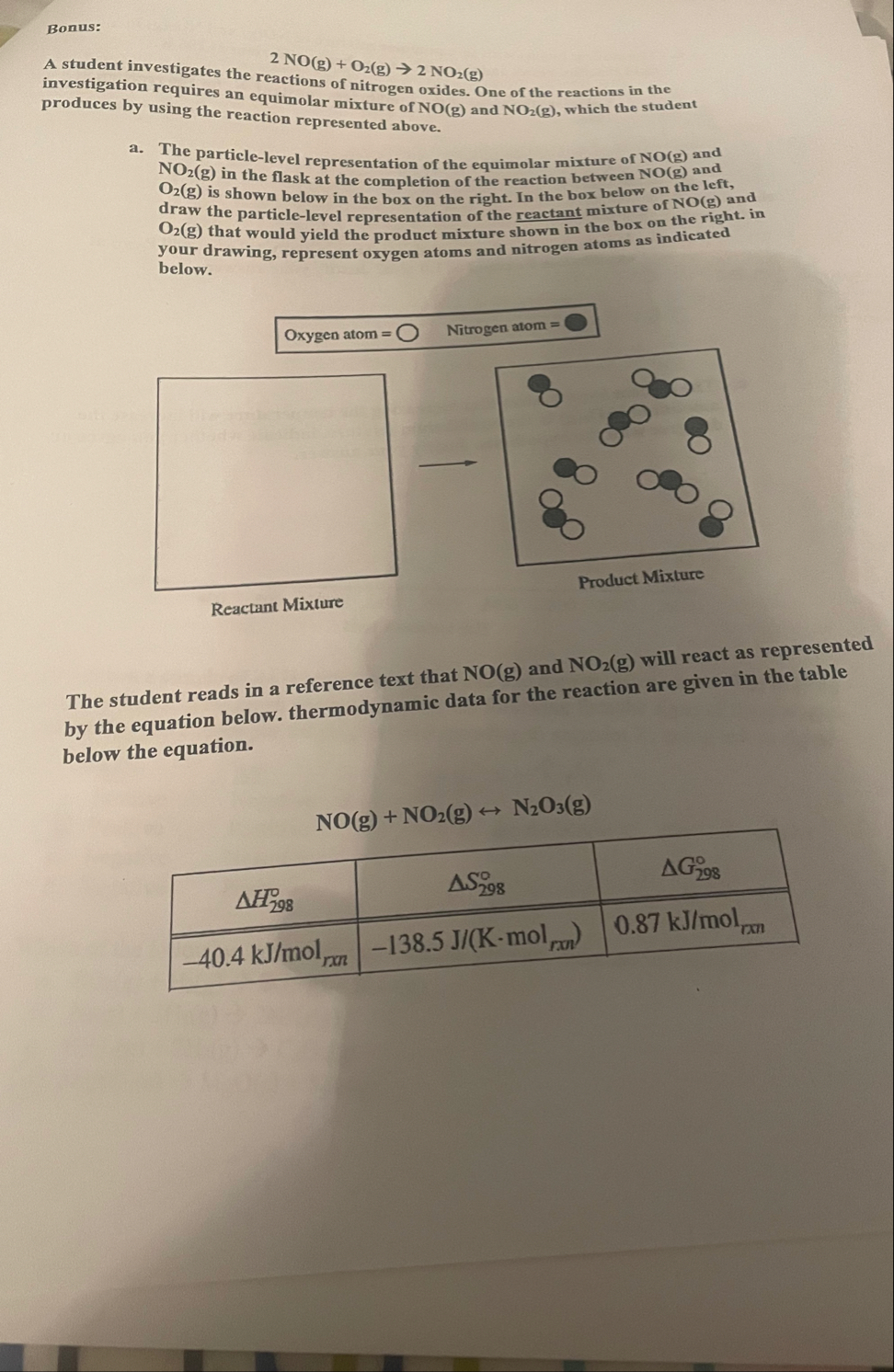 Solved Bonus:2NO(g) O2(g)→2NO2(g)A student investigates the | Chegg.com