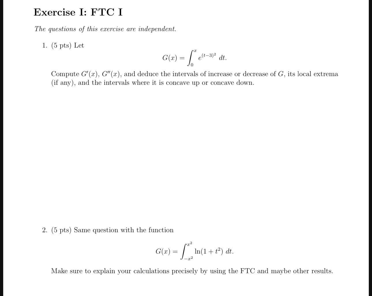 Solved Exercise I: FTC IThe questions of this exercise are | Chegg.com