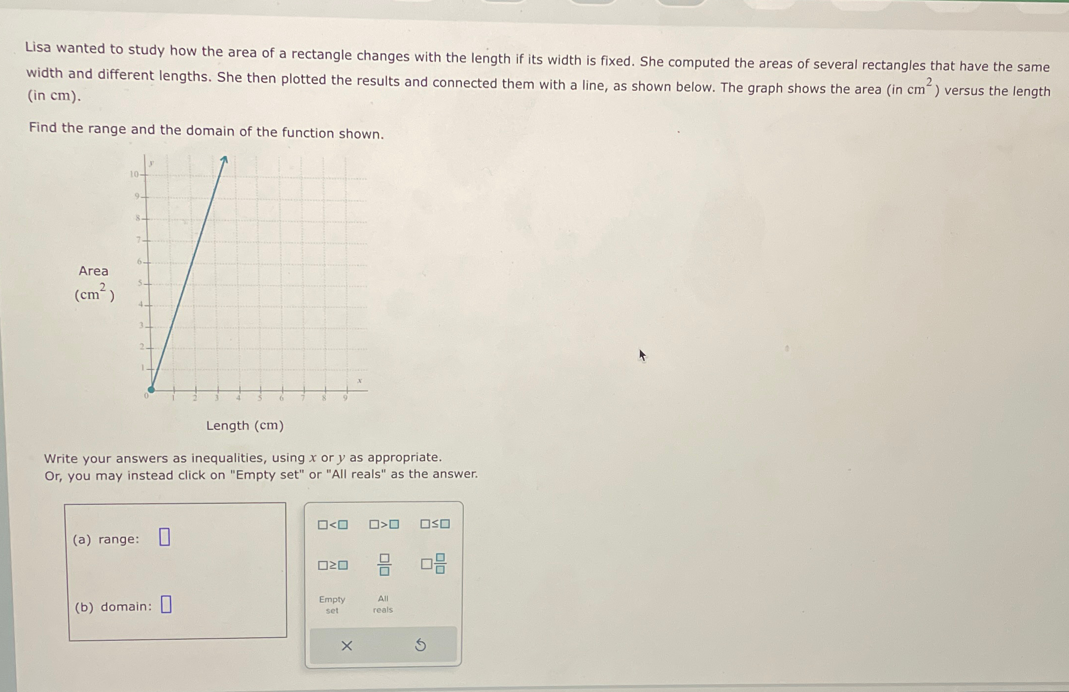 Solved Lisa wanted to study how the area of a rectangle | Chegg.com