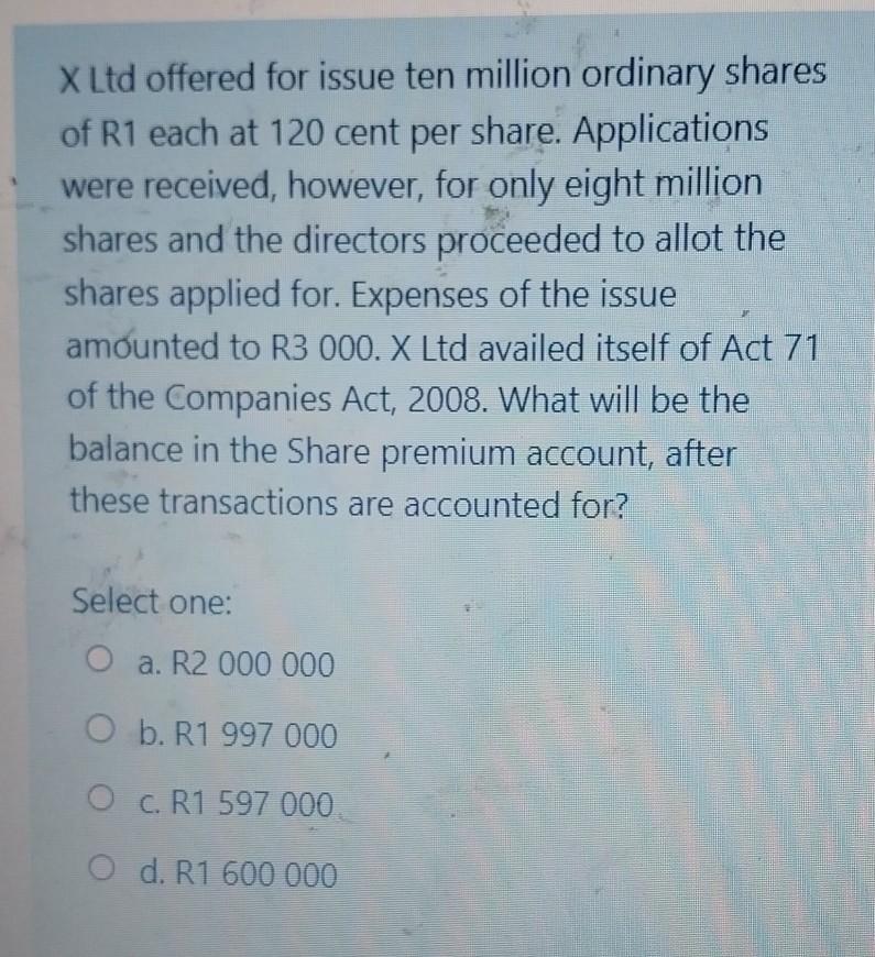 Solved X Ltd Offered For Issue Ten Million Ordinary Shares | Chegg.com