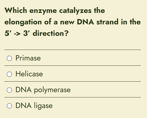 Solved Which enzyme catalyzes the elongation of a new DNA | Chegg.com