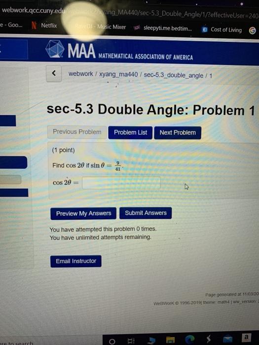 Solved Webwork Qcc Cuny Eduang Ma440 Sec 53 Double Angle Chegg Com