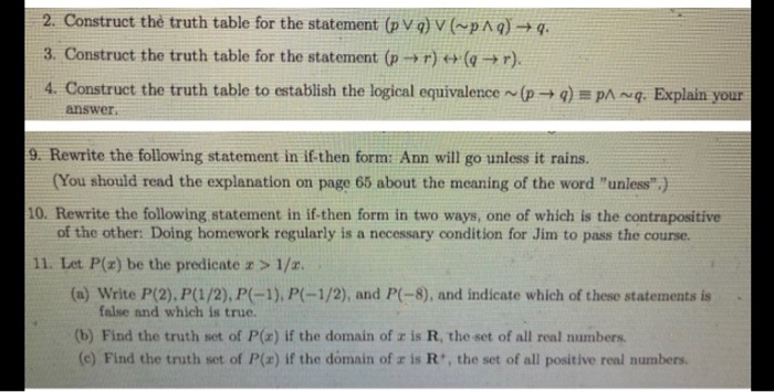 Solved 2. Construct the truth table for the statement (pVg) | Chegg.com