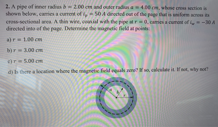 Internal Radius Math Pipe Solved 2. A pipe of inner radius b = 2.00 cm and outer | Chegg.com