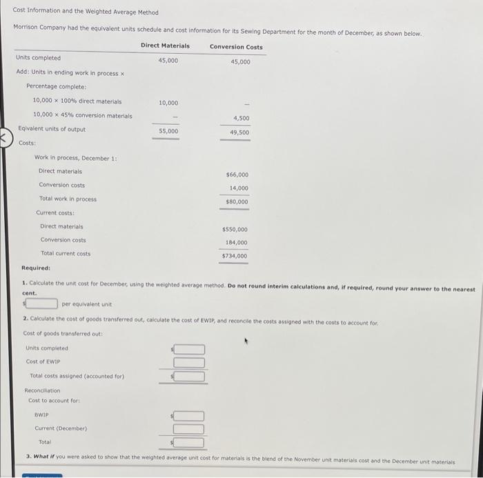 Solved -34tentCost Information and the Weighted Average | Chegg.com