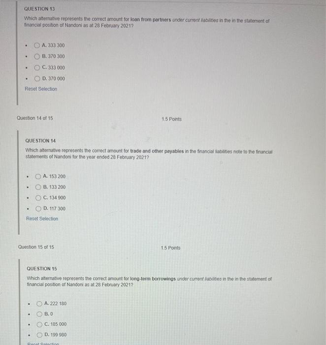 Solved Question 1 of 15 15 Points The information below | Chegg.com