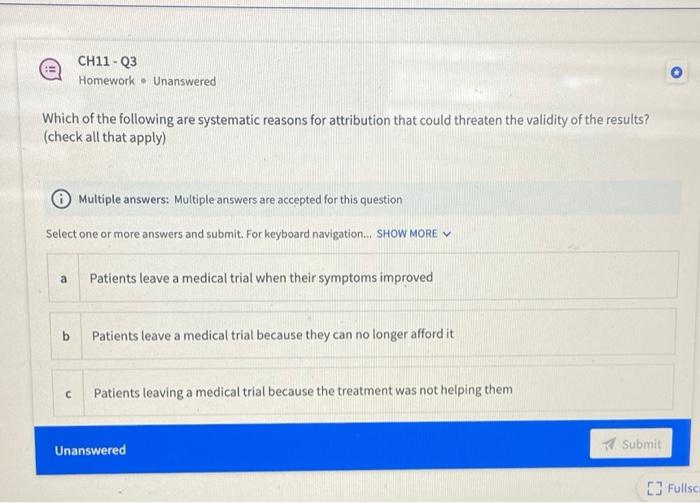 Solved CH11 - Q3 Homework. Unanswered Which Of The Following | Chegg.com