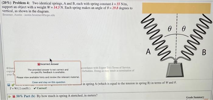 Solved (20\%) Problem 4: Two Identical Springs, A And B, | Chegg.com