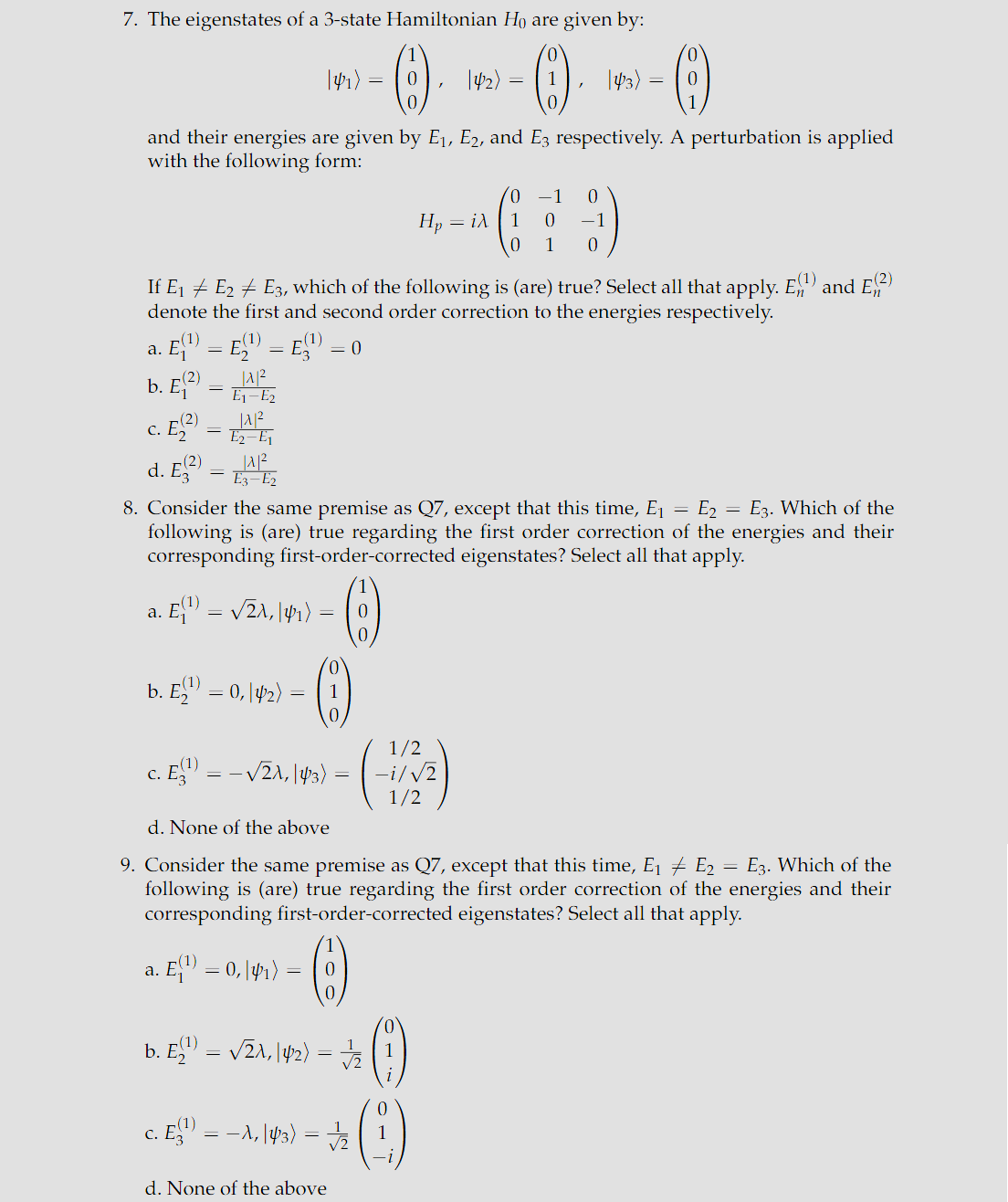 Solved The eigenstates of a 3-state Hamiltonian H0 ﻿are | Chegg.com