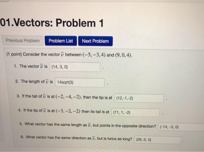 Solved 01.Vectors: Problem 1 Previous Problem Problem List | Chegg.com
