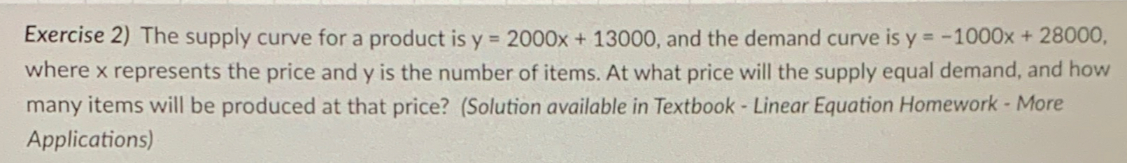 Solved Exercise 2) ﻿The supply curve for a product is | Chegg.com