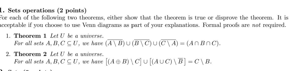 Solved 1. Sets Operations (2 Points) For Each Of The | Chegg.com