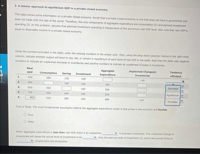 2. A tabular approach to equilibrium GDP in a private | Chegg.com