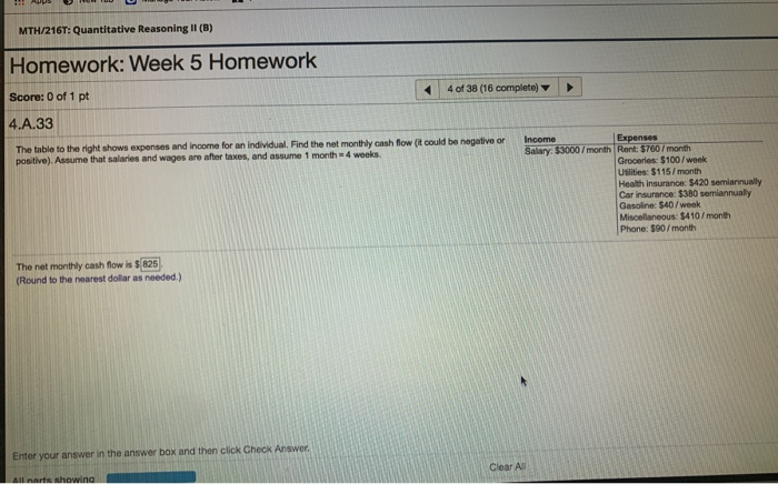 Solved MTH/216T: Quantitative Reasoning II (B) Homework: | Chegg.com