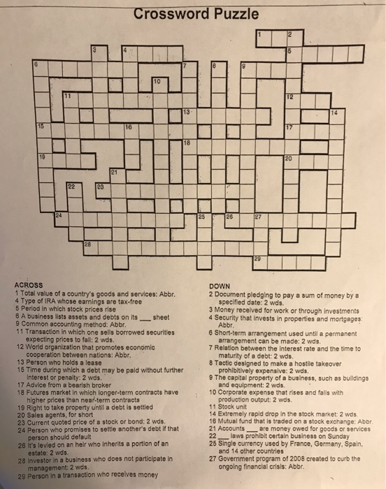 Stock Market Crossword Puzzle Answers Hansmadebyhermien