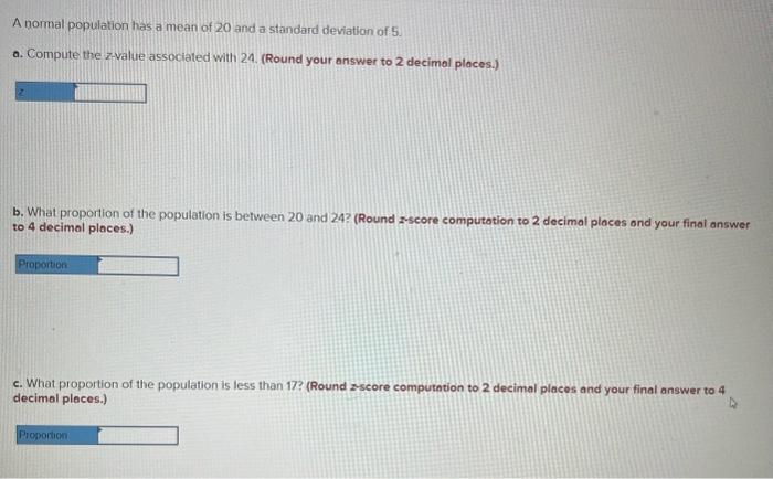 Solved A normal population has a mean of 20 and a standard | Chegg.com