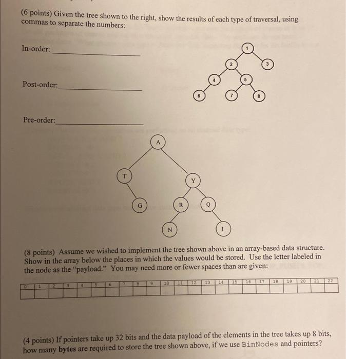Solved ( 6 points) Given the tree shown to the right, show | Chegg.com
