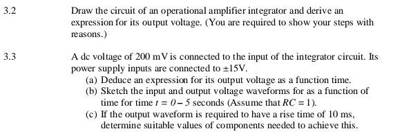 Solved 3.2 3.3 Draw the circuit of an operational amplifier | Chegg.com