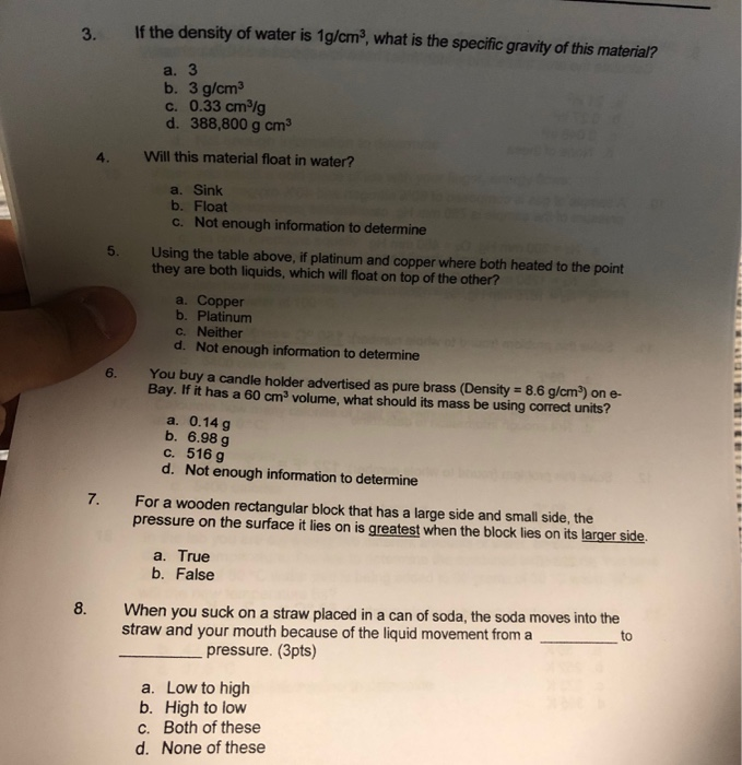 Solved If The Density Of Water Is 1g/cm3, What Is The | Chegg.com