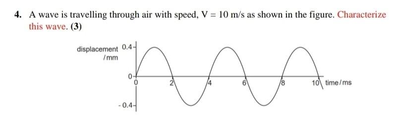 Solved 4. A wave is travelling through air with speed, V = | Chegg.com