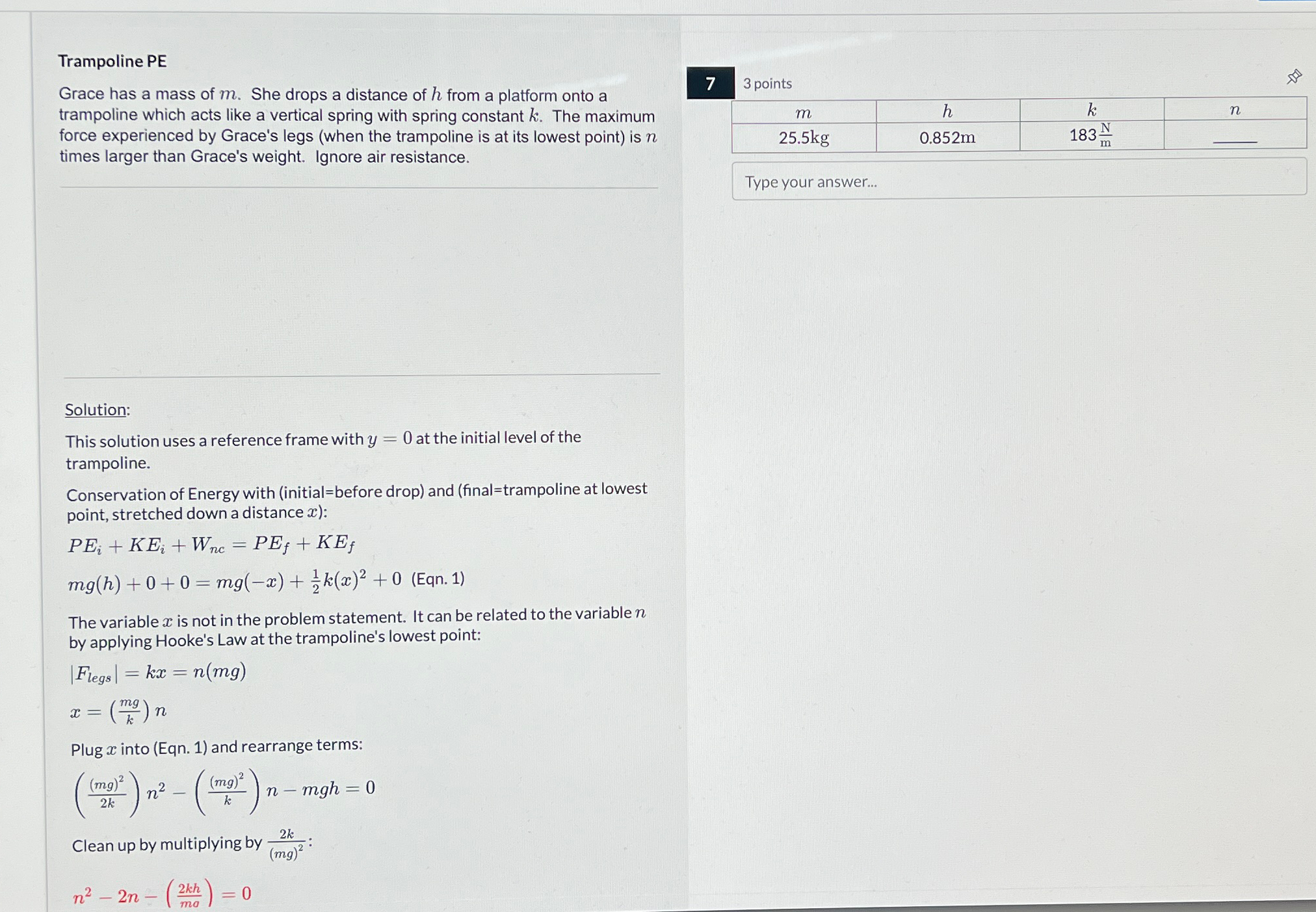 Solved Trampoline PEGrace has a mass of m. ﻿She drops a | Chegg.com