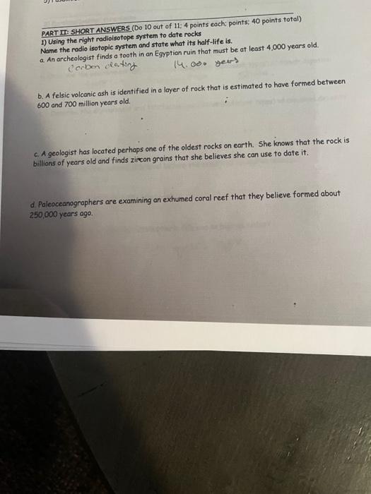 Solved PART TI: SHORT ANSWERS (Do 10 out of 11: 4 points | Chegg.com