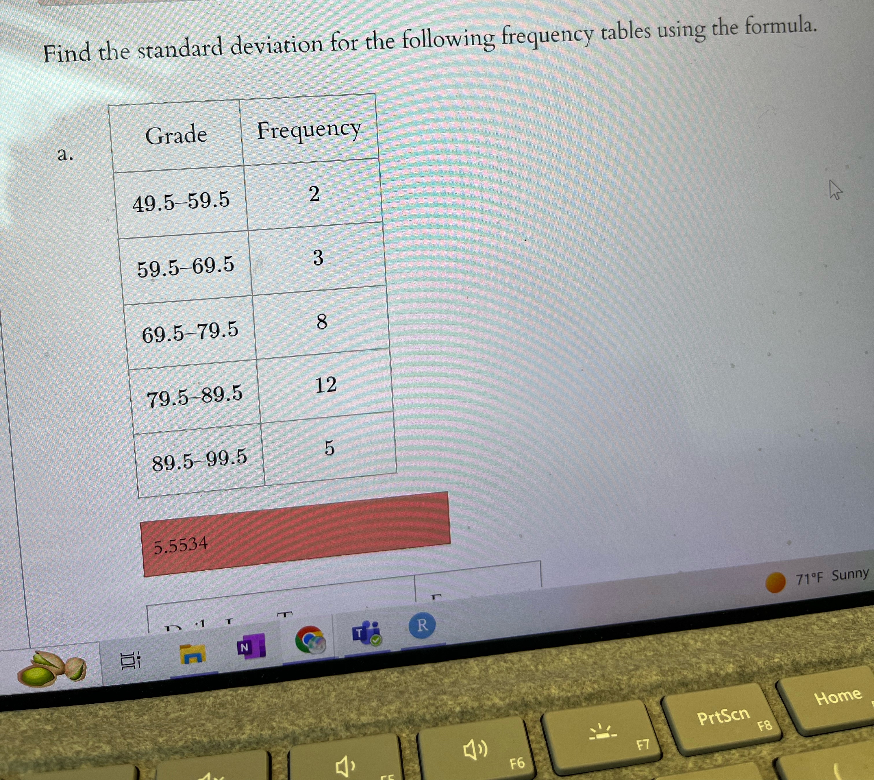 Solved Find the standard deviation for the following | Chegg.com