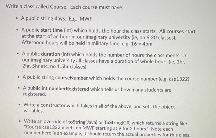 Solved Write a class called Course. Each course must have: • | Chegg.com