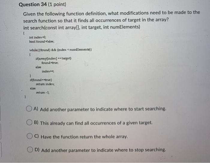 Solved Question 34 (1 point) Given the following function | Chegg.com ...