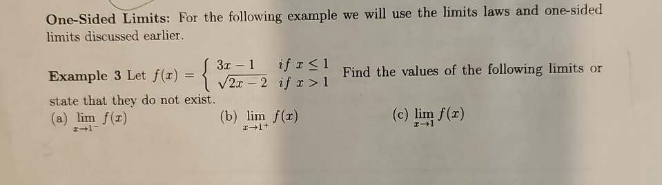 Solved One-Sided Limits: For the following example we will | Chegg.com