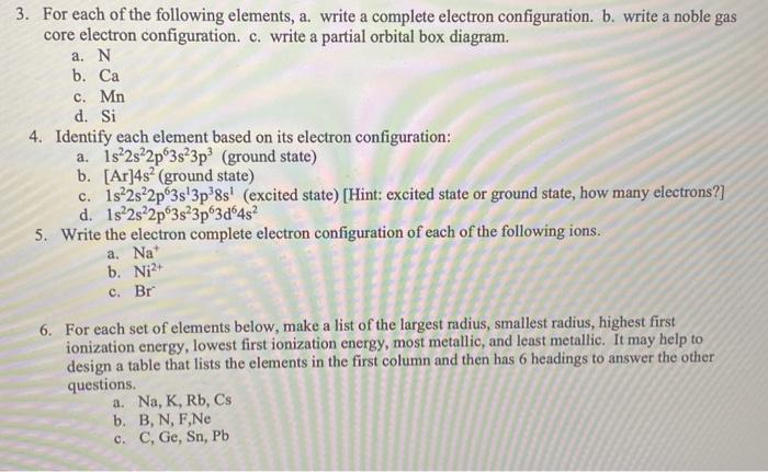 Solved 3. For each of the following elements, a. write a | Chegg.com