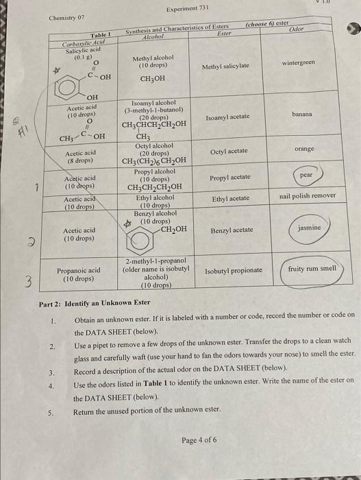 Solved Experiment 731 Part 2: Identify an Unknown Ester 1. | Chegg.com