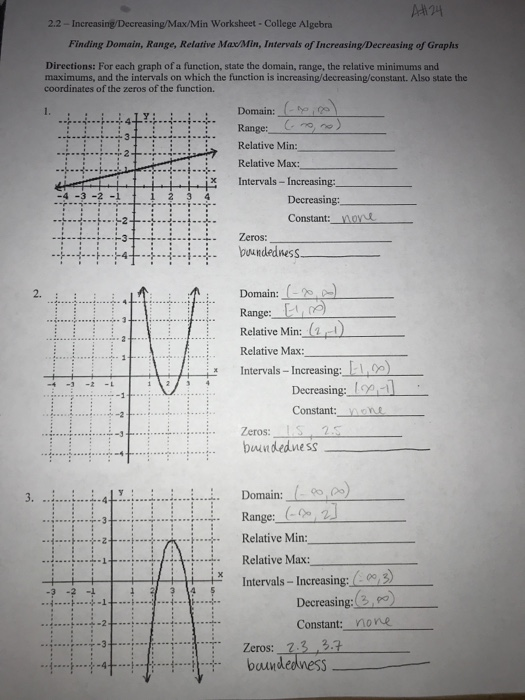Solved A#124 2.2 - Increasing/Decreasing/Max/Min Worksheet - | Chegg.com