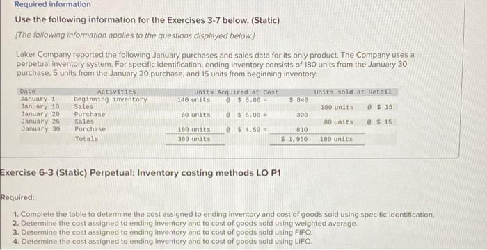 Solved Use the following information for the Exercises 3-7 | Chegg.com