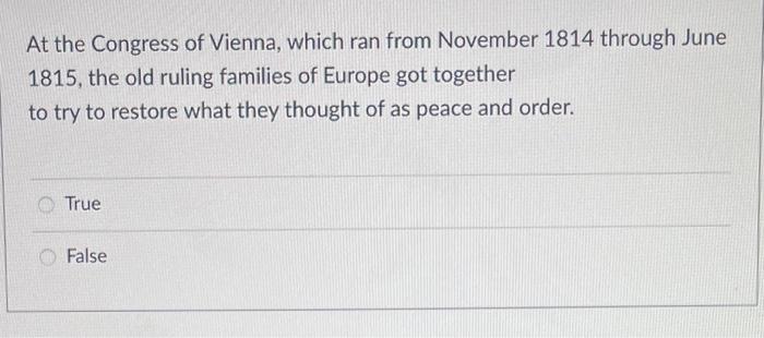 the congress of vienna answers