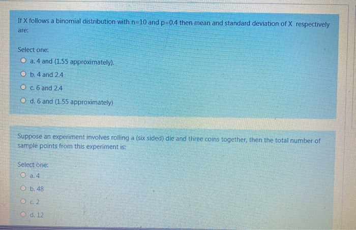 Solved If X follows a binomial distribution with n=10 and | Chegg.com
