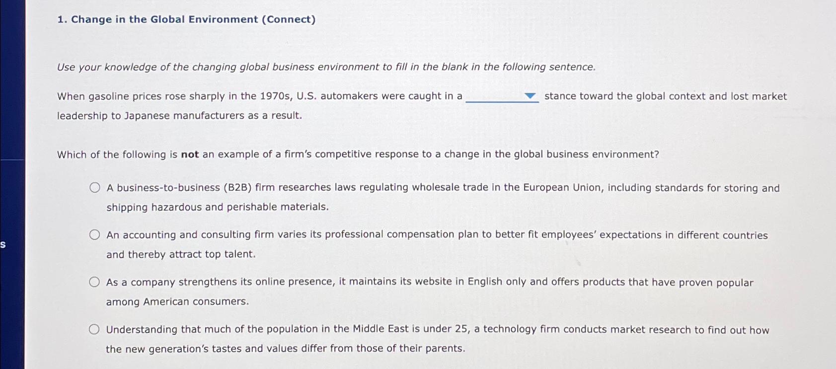 Solved Change in the Global Environment (Connect)Use your | Chegg.com