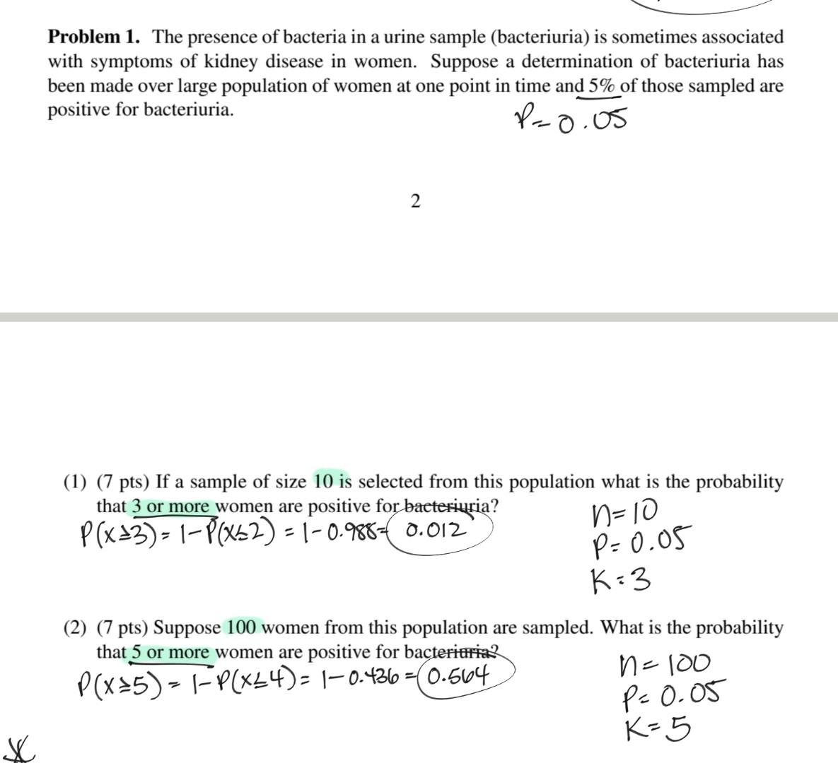 solved-problem-1-the-presence-of-bacteria-in-a-urine-sample-chegg