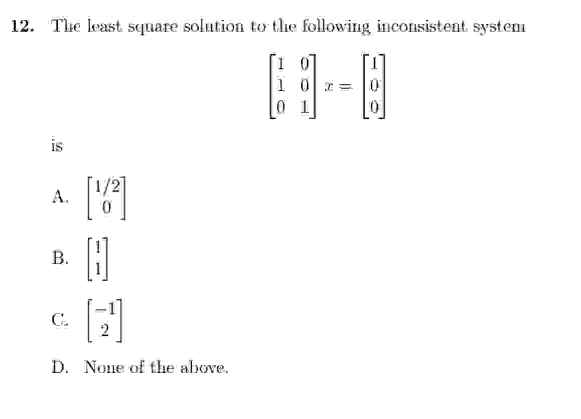 Solved The Least square solution to the following | Chegg.com