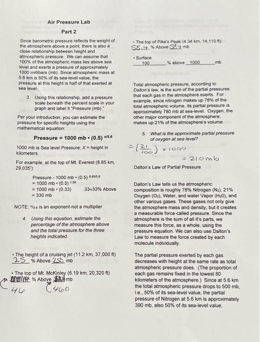 Solved Air Pressure Lab Part 2 Since barometric pressure