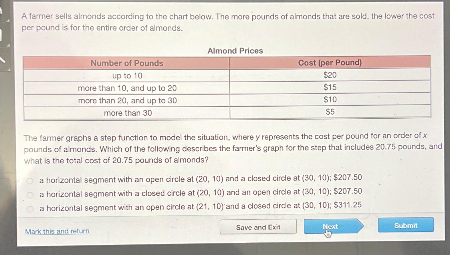 Solved A farmer sells almonds according to the chart below.