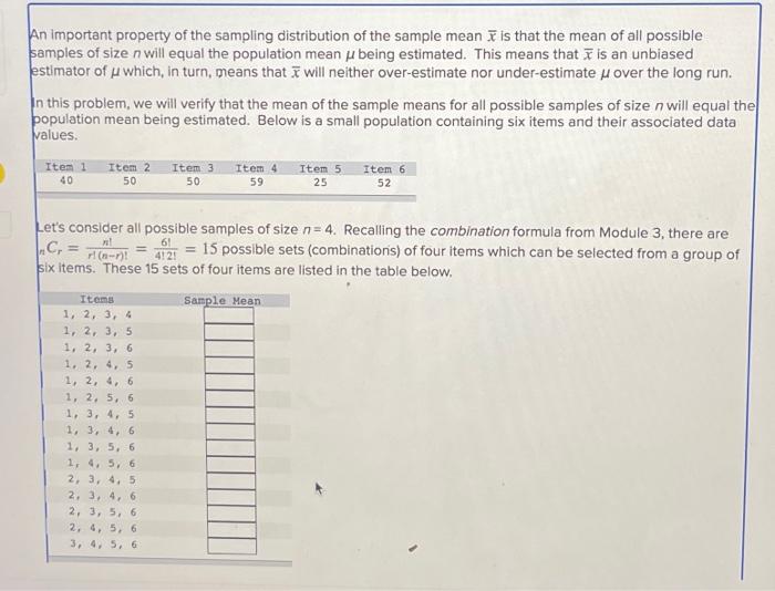 Solved An important property of the sampling distribution of | Chegg.com