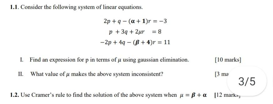 Solved 1.1. Consider the following system of linear | Chegg.com