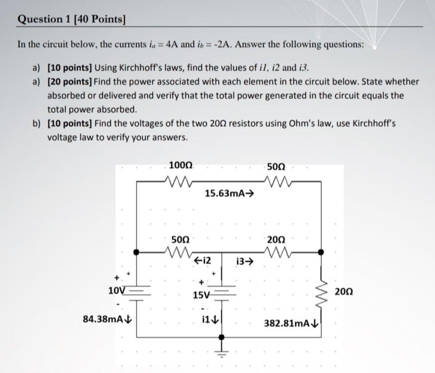 Solved Question 1 [40 Points] In the circuit below, the | Chegg.com