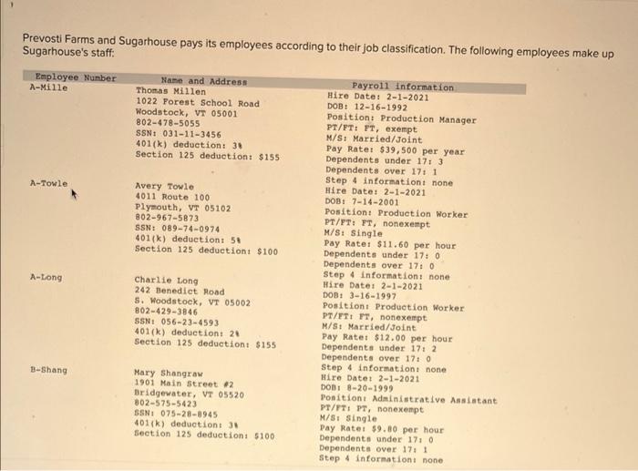 Solved Prevosti Farms And Sugarhouse Pays Its Employees | Chegg.com