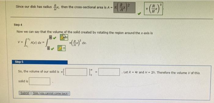 Solved Since our disk has radius #x, then the | Chegg.com