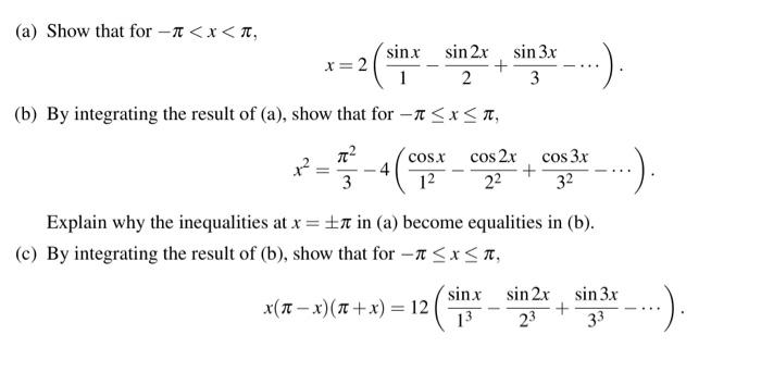 Solved (a) Show that for −π | Chegg.com